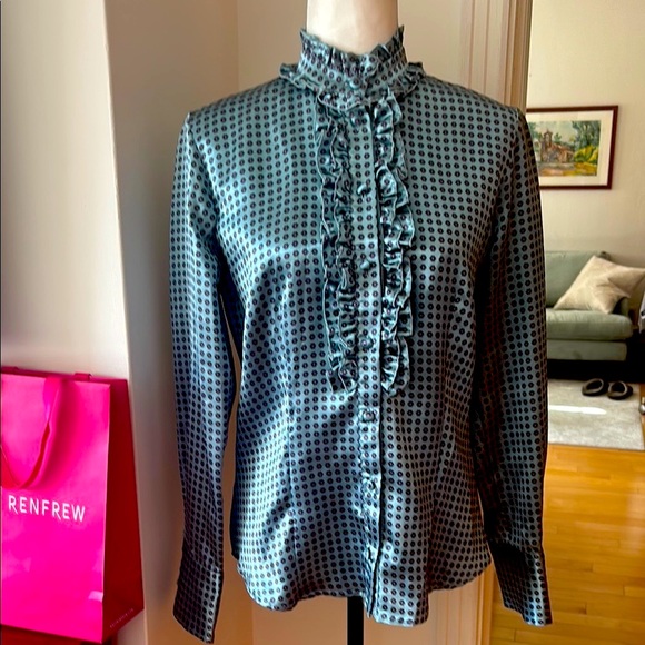 Anja Birkensehön Tops - Satin Ruffled Button Down Blouse/Top